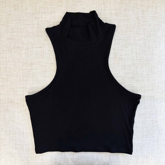 alo Black Ribbed Sea Coast Cropped Turtleneck Tank size Small - Picture 5 of 10